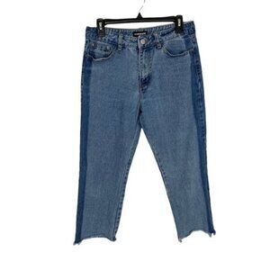 Momokrom Two Tone High Rise Raw Hem Cropped Straight Leg Jeans‎ EU 38 Trendy Y2K